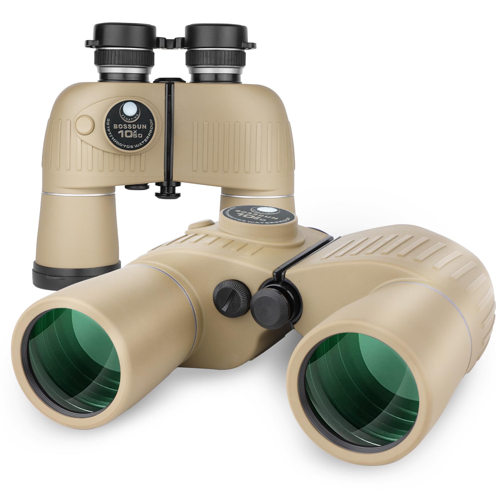 10x50 Binocolo Marino per Adulti, Binocoli Militare Impermeabile con Bussola Telemetro BAK4 Prisma Lente FMC Antiappannamento per la Navigazione Birdwatching Caccia (19B)