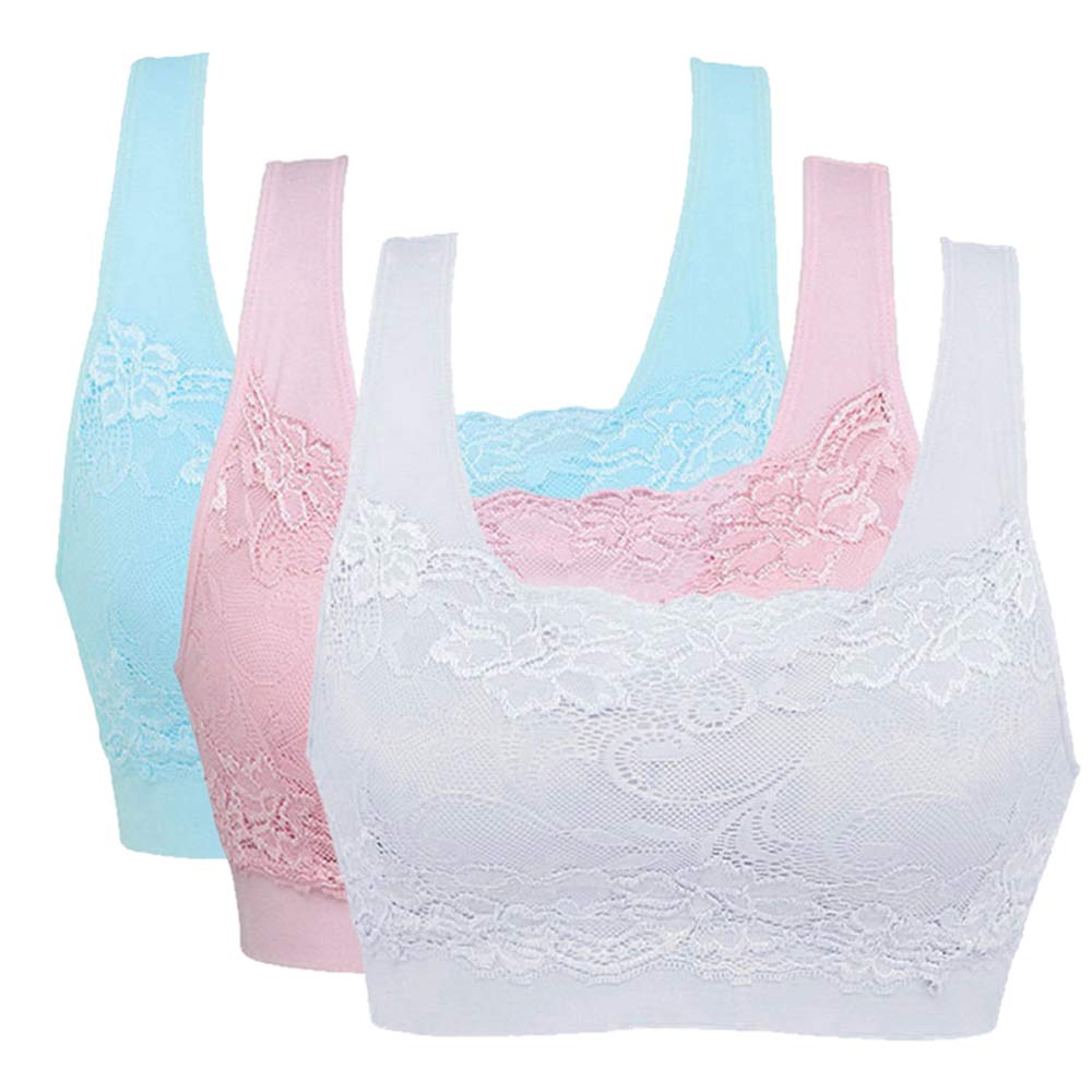 Vertvie Womens Strech Ohne Buegel Push up Yoga Sports BH Bra Top Set Fuer Fitnesstraining Polsterung 3er Pack