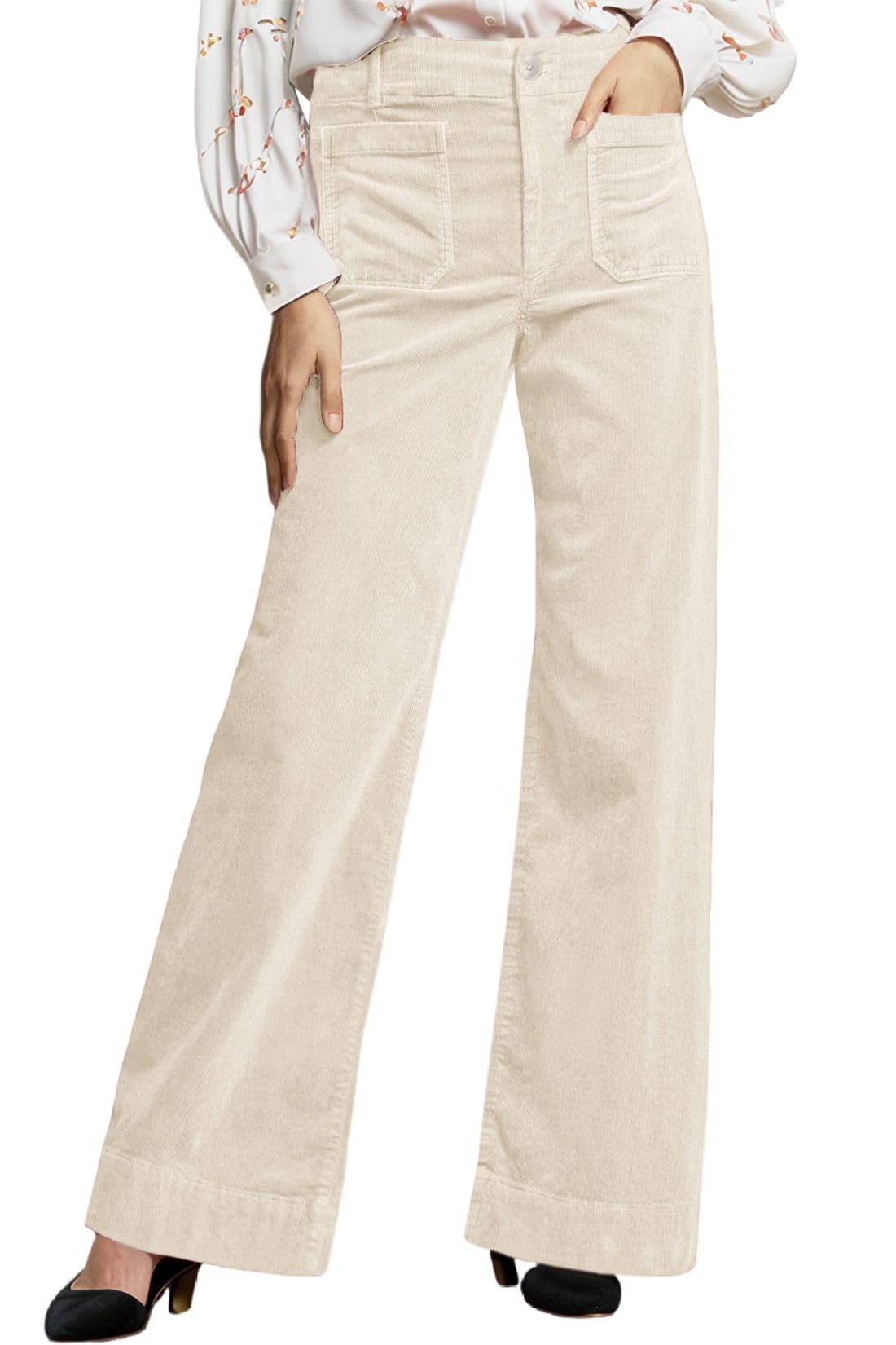 Corduroy Pants Women Elastic Waist Womens Bell Bottoms Flare Business Casual Trousers for Woman Apricot