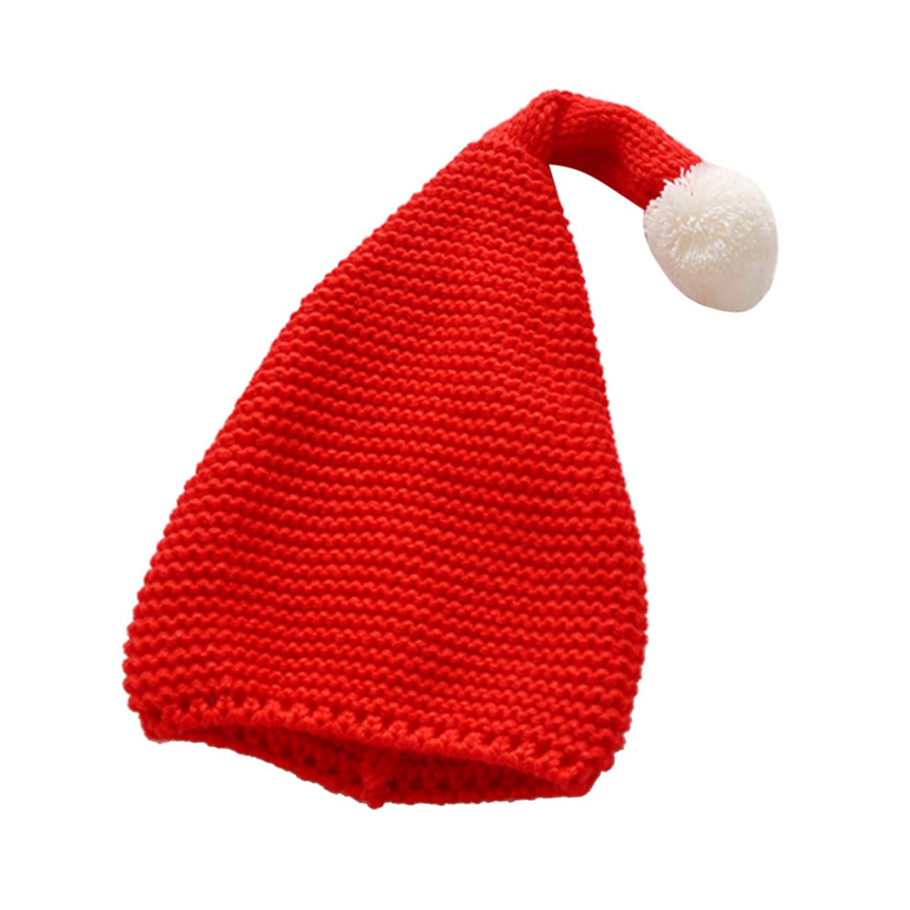 NOLITOY Hats for Girls 2 Pack Kids Santa Hats Knitted Woolen Yarn Fluffy Ball Cap Infants Long Tail Warm Red