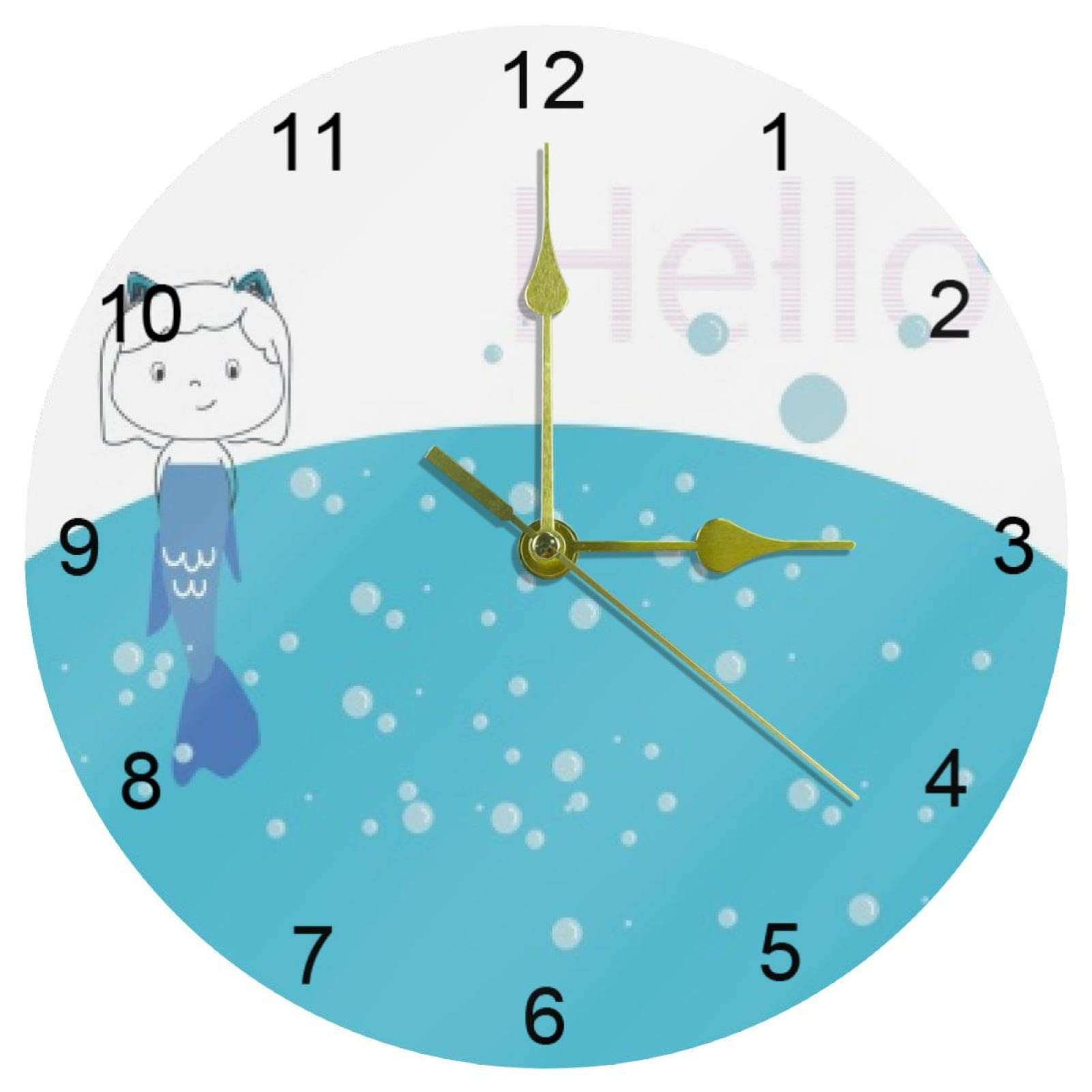Horloge murale silencieuse sirène bleue 25,4 cm : pendule ronde chiffres arabes cuisine