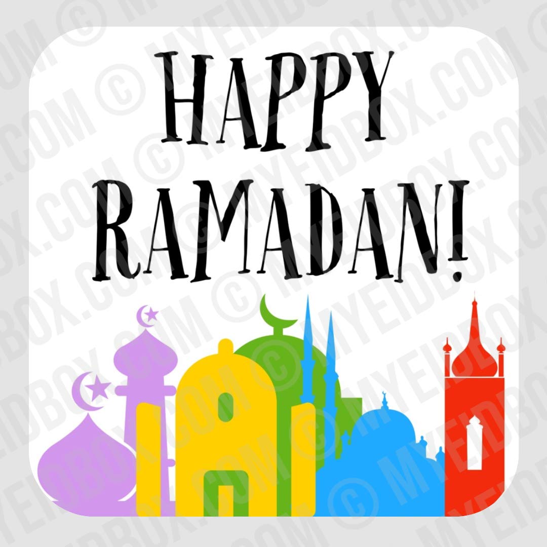 Ramadan Mubarak Kareem Stickers (2 X 2 inch) Self Adhesive Set of 24 Use for Goodie Bags, Party Favors, Money Envelopes, Greeting Cards, Gift Bags,Gift Boxes, and Cookie Box (Old Mosque)