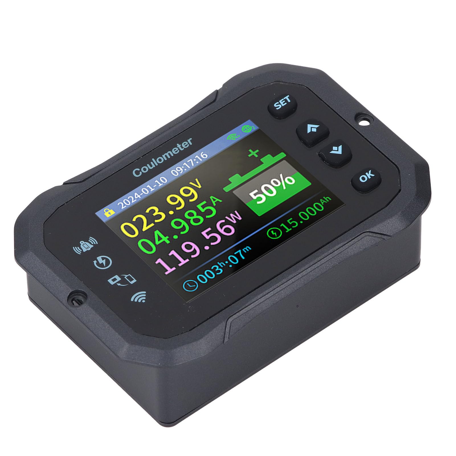 Monitor Batteria Wifi 400A, Digitale Coulometro 10-100V Misuratore Remoto Della Capacità E Della Tensione Della Batteria Tramite APP, LCD A Colori da 2,4", per Camper, Roulotte E Auto da Campeggio