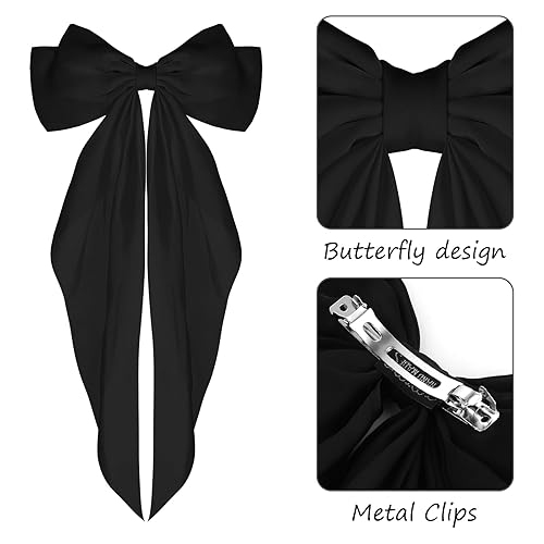 Miniatura 2 de WLLHYF 2 pasadores de lazo grande, pinzas de satén suave y sedoso para el cabello, de cola larga, pasadores de pelo de cinta francesa, clips de