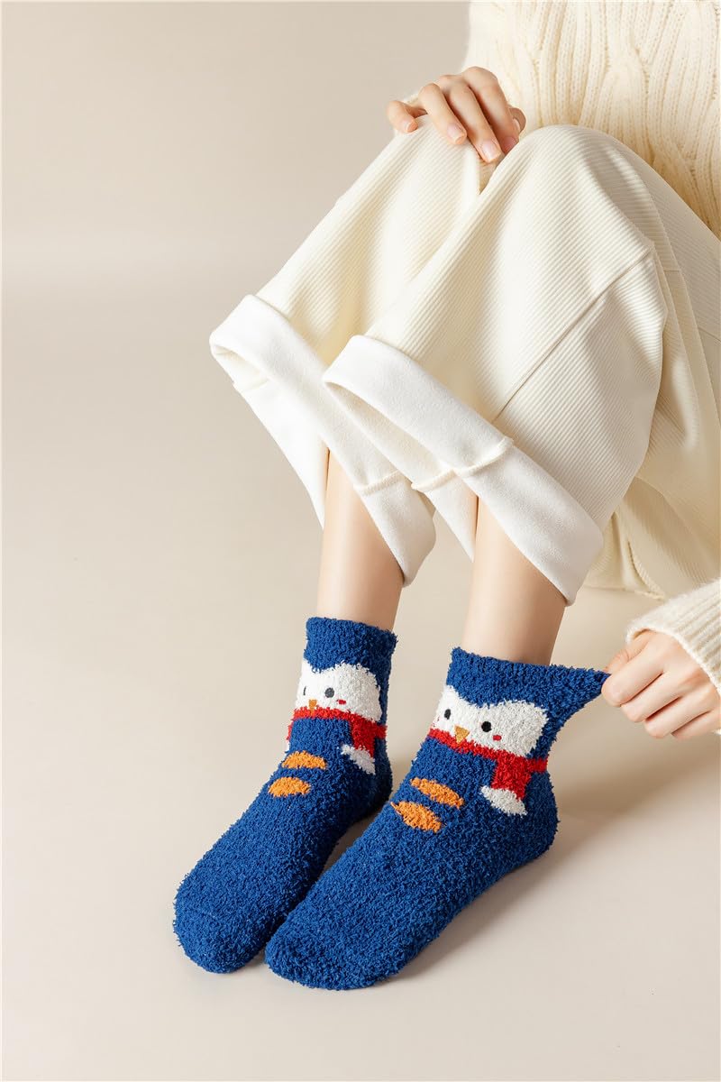 Calcetines de Navidad para mujer, paquete de 5/10 unidades, con forro polar coral, gruesos, mullidos, cómodos, de dibujos animados, lindos calcetines de alce