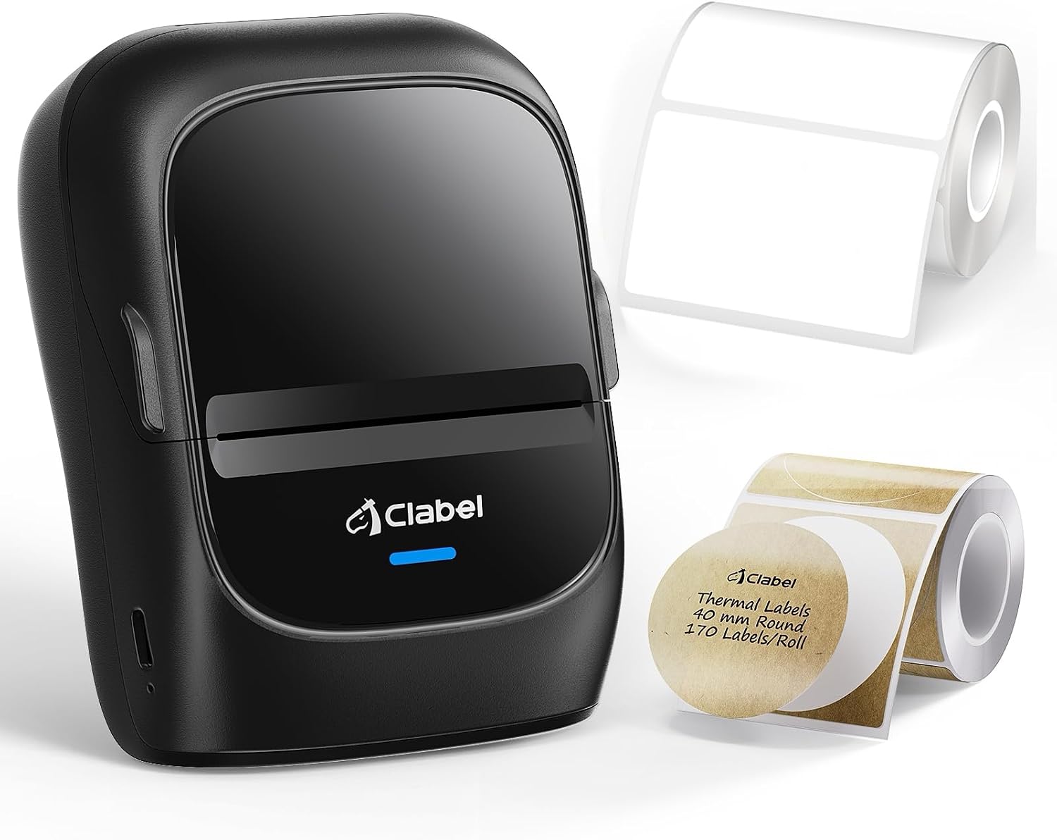 CLABEL 221B Label Maker with Glossy Kraft Round Stickers, Portable Bluetooth Thermal Printer Bundle for Small Business Packaging, Branding, Bakery, Handmade Gift Labels, Waterproof, Inkless