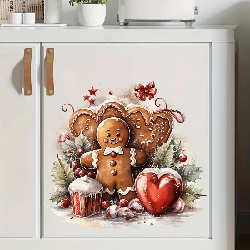 Christmas Dessert Gingerbread Man Toilet Cover Sticker Decals,Fish Bird Flower Leaf Waterproof Toilet Lid Tank Seat Decals Cistern Self-Adhesive Bathroom Wall Sticker