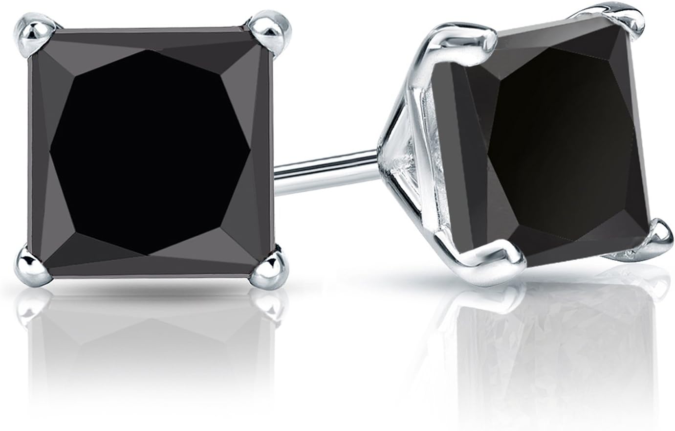 Platinum Princess-cut Black Diamond 4-Prong Martini Stud Earrings (1/2-4 ct, Black) Screw-Back - Image 2
