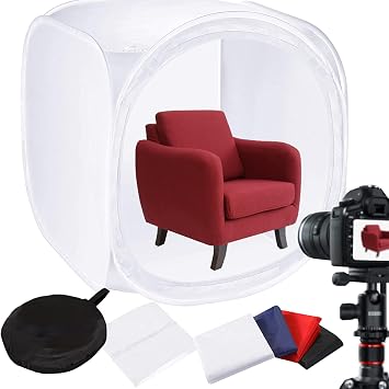 60 x 60 Inch / 150 x 150 cm Photo Studio Tent Shooting Light Kit Cube Soft Spread Safety with 4 Colours Backdrops - Red/Dark/Blue/Black/White