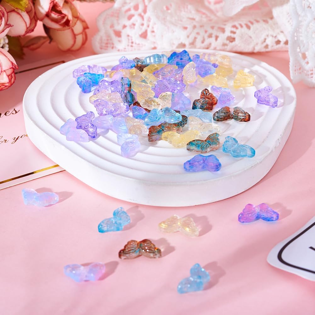 70Pcs Handmade Lampwork Butterfly Beads Colorful Butterfly Lampwork Glass Beads Flying Insect Loose Spacer Beads for DIY Necklace Bracelet Earring Jewelry Making - Image 6