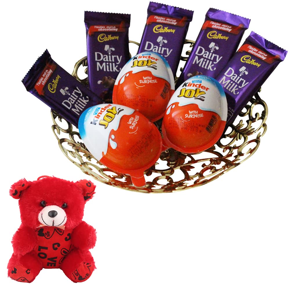 Dairy Milk & Kinder Joy Chocolates Gift Hamper | Valentine Teddy Bear with Chocolate Combo | Valentine Chocolate Hamper | 032