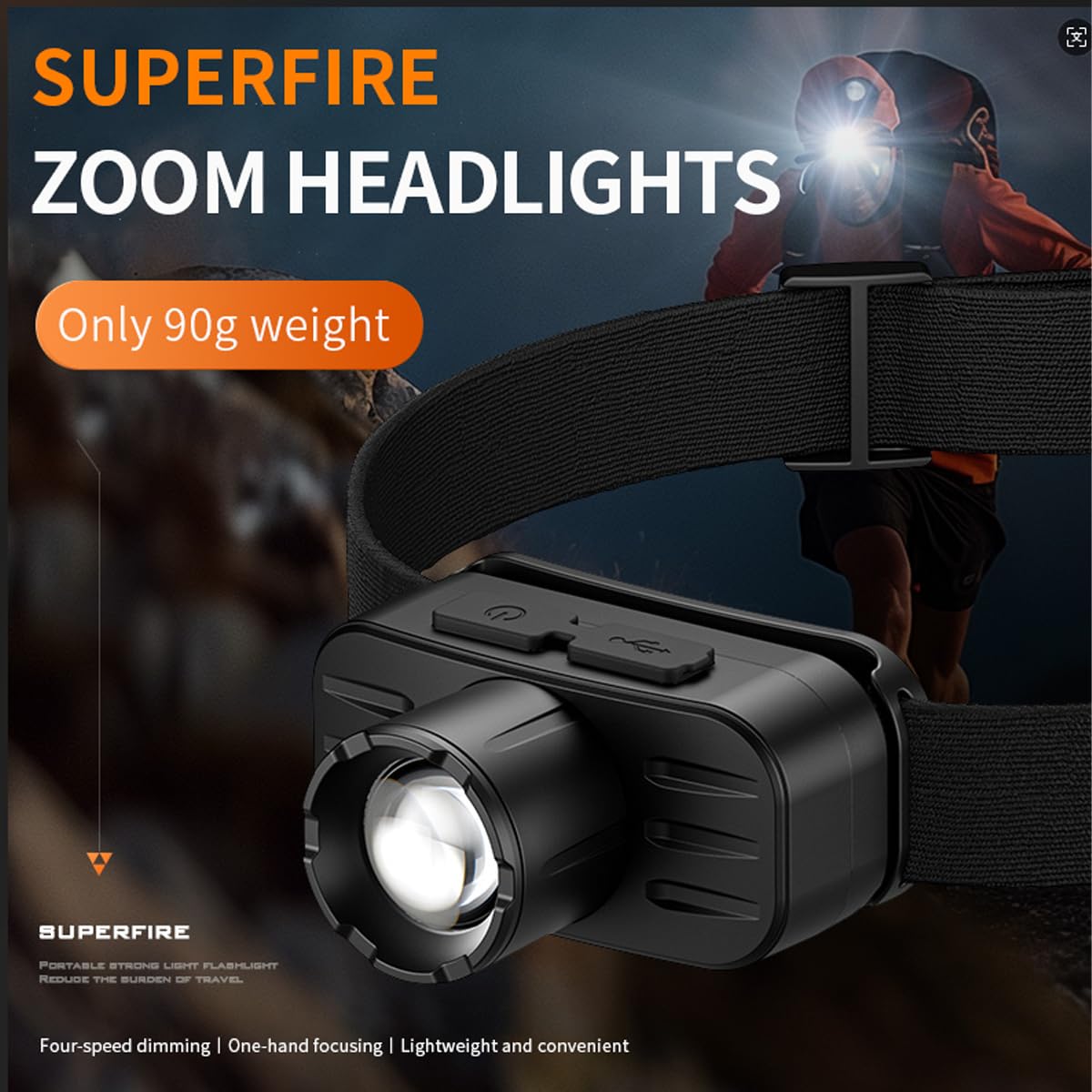 SuperFire Rechargeable LED Headlamp, 4 Modes, 60° Adjustable Angle, Zoomable & Waterproof, for Camping, Hiking, Running, 2-Pack (HL80-BLACK)
