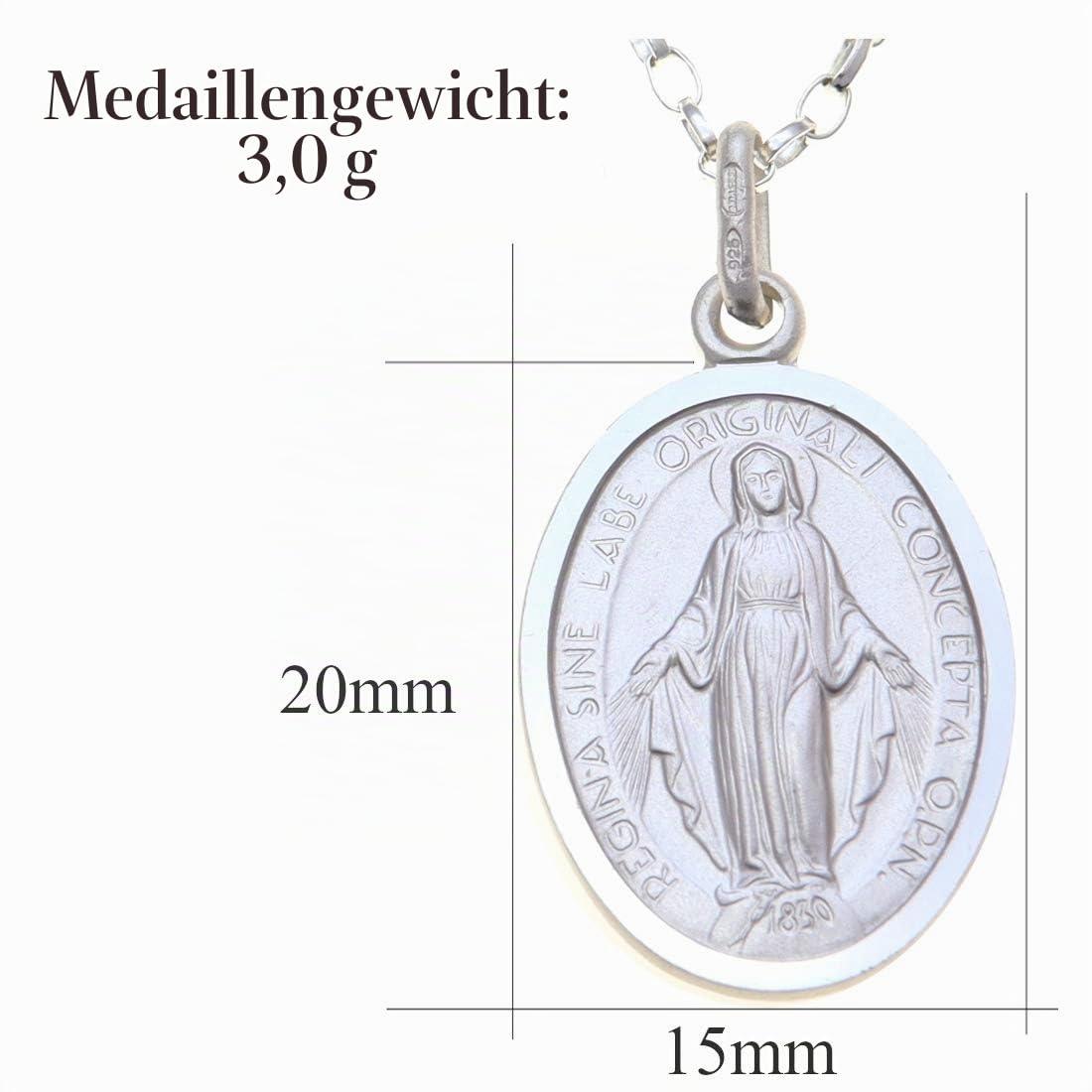 Alexander Castle Solide 925 Sterling Silber Wundertätige Medaille Katholische Halskette - 20mm x 15mm Wundertätige Medaille mit 18" 925 Sterling Silber Kette & Schmuck Geschenk-Box