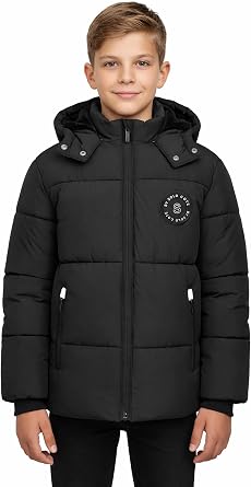 SOLOCOTE Boys Winter Coat Heavyweight Water-Resistant Windproof Hooded Puffer Jacket for Kids