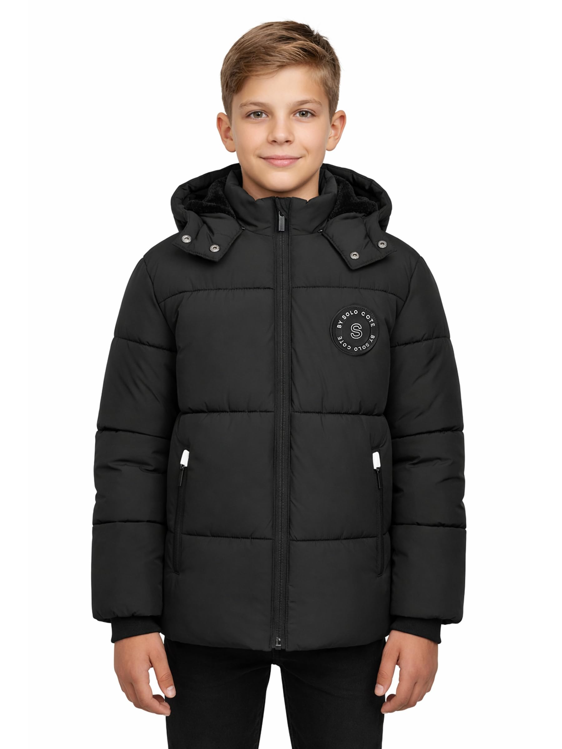 SOLOCOTE Manteau d'hiver pour garçons avec doublure en polaire épais hydrofuge avec capuche Parka pour enfants