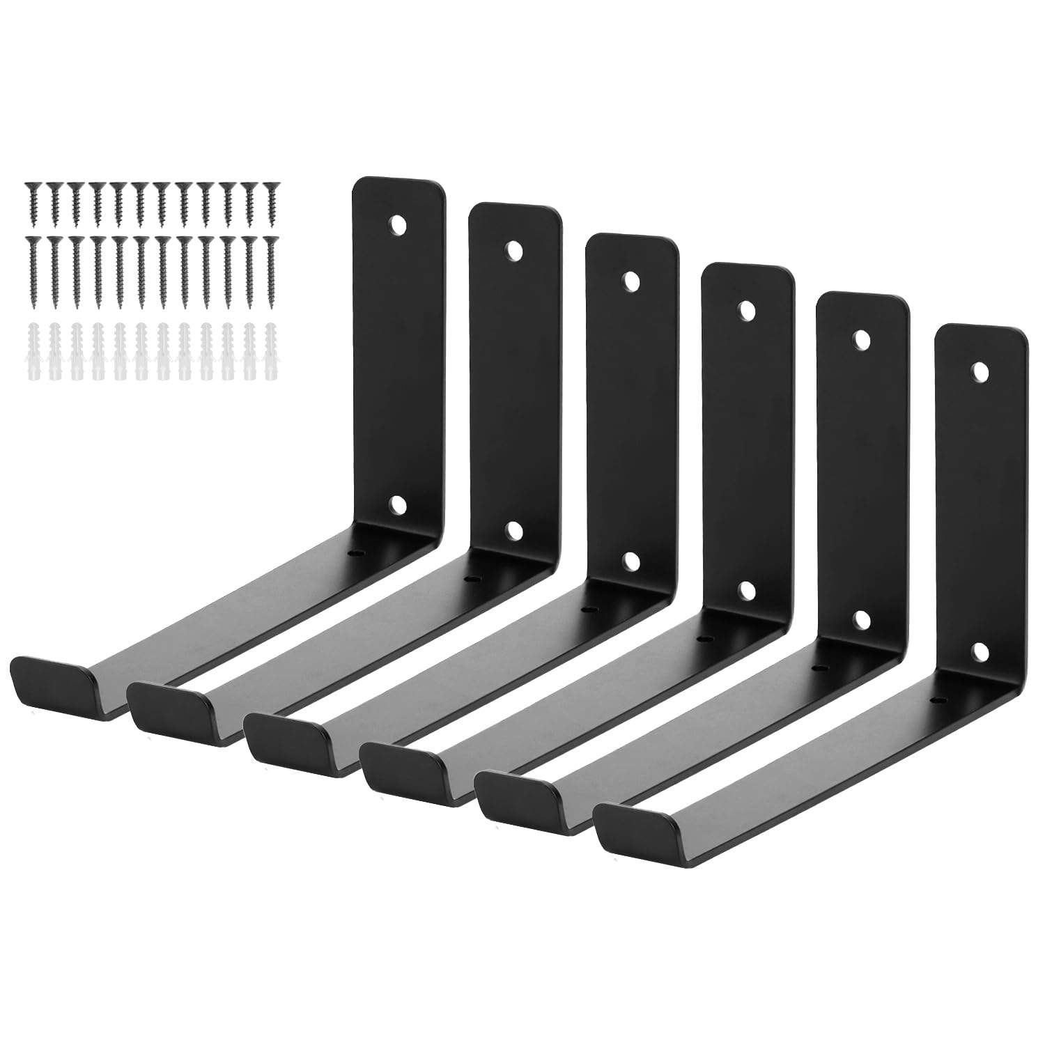 QWORK® 6 Piezas soportes para estantes negros, soporte estanteria pared de 25 cm, 4 mm de grosor, en forma de L, resistentes al óxido y a los arañazos
