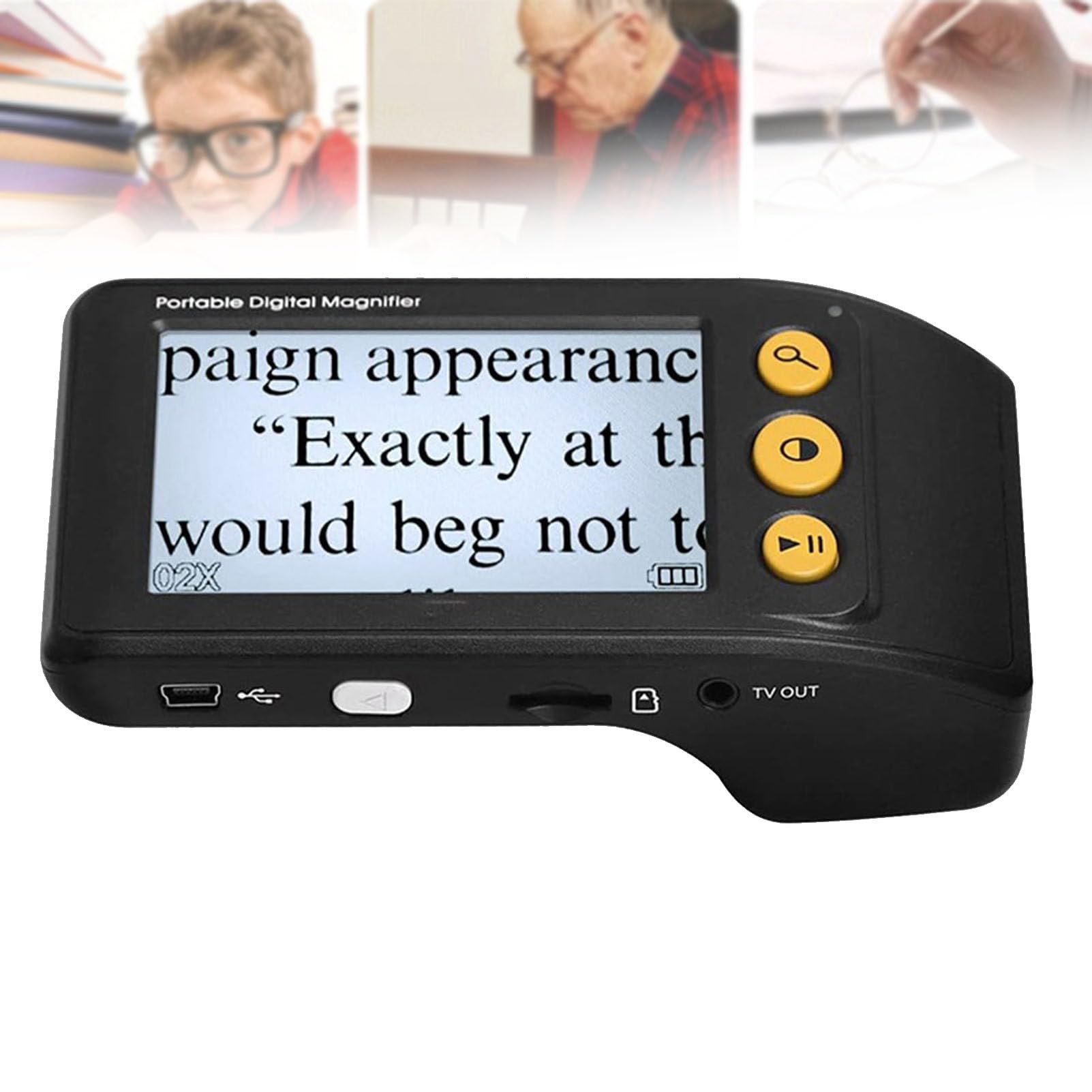 Lupa digital portátil, ayuda de lectura electrónica, pantalla táctil de 8 pulgadas 640x480 con luz de relleno para la discapacidad visual, baja visión, ceguera en color, ambliopía, zoom 2x-25x ,Black