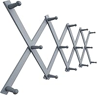 Vista 38 de SKOLOO Percha de pared de acordeón con 16 ganchos, moderno perchero expandible para pared, madera maciza, color nogal oscuro