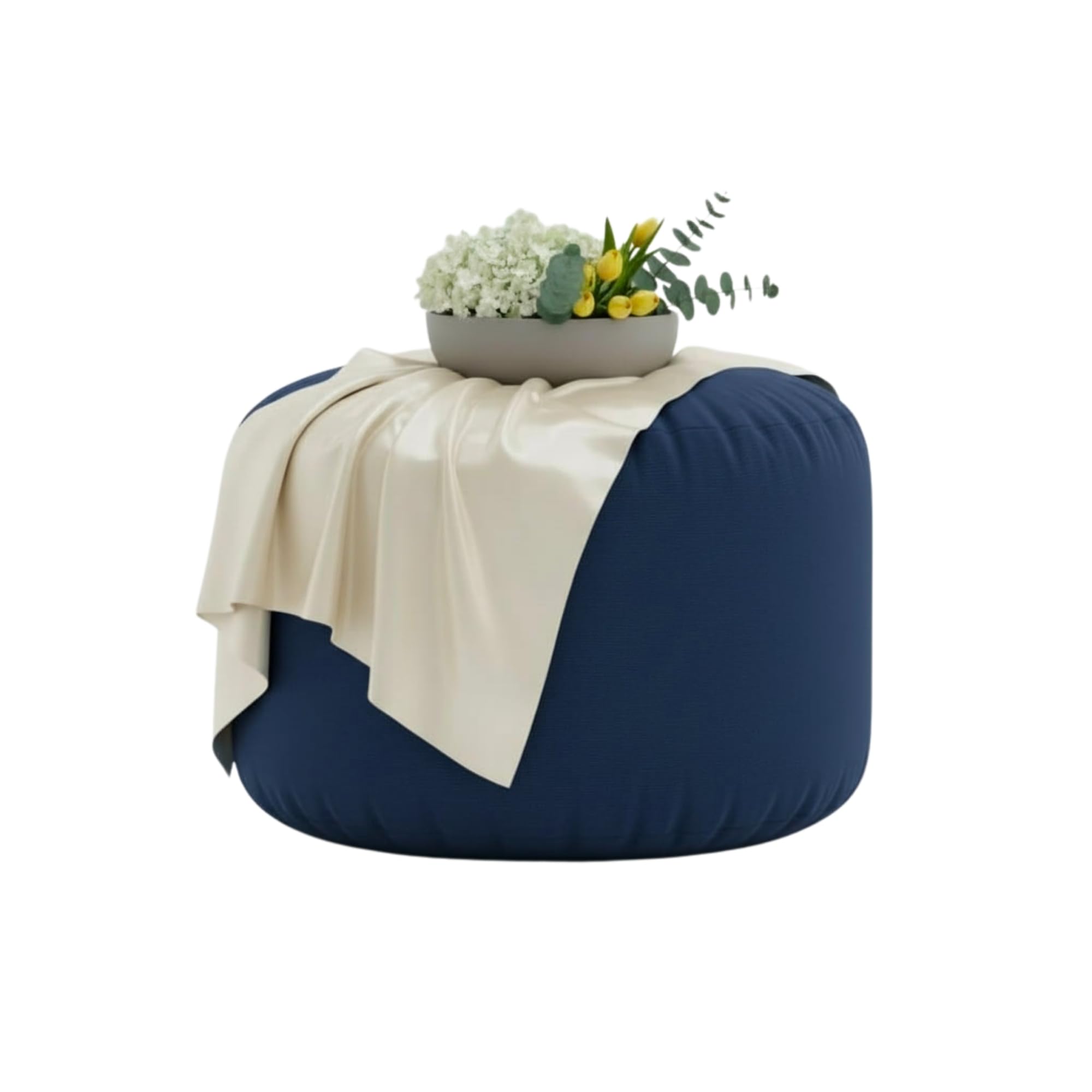 Kosiproducts Beanbag Ottoman Footstool Round Pouf Chair Pouffe Water Resistant 100% soft luxury Polyester (Navy Blue 45x45x25)
