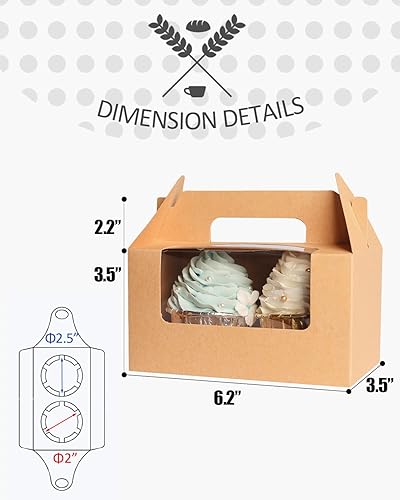 Miniatura 5 de qiqee Caja negra para cupcakes con dos soportes de 6.5 x 3.6 x 3.5 pulgadas (2.2 pulgadas superior) 50 unidades, 2 cajas para cupcakes con ventana