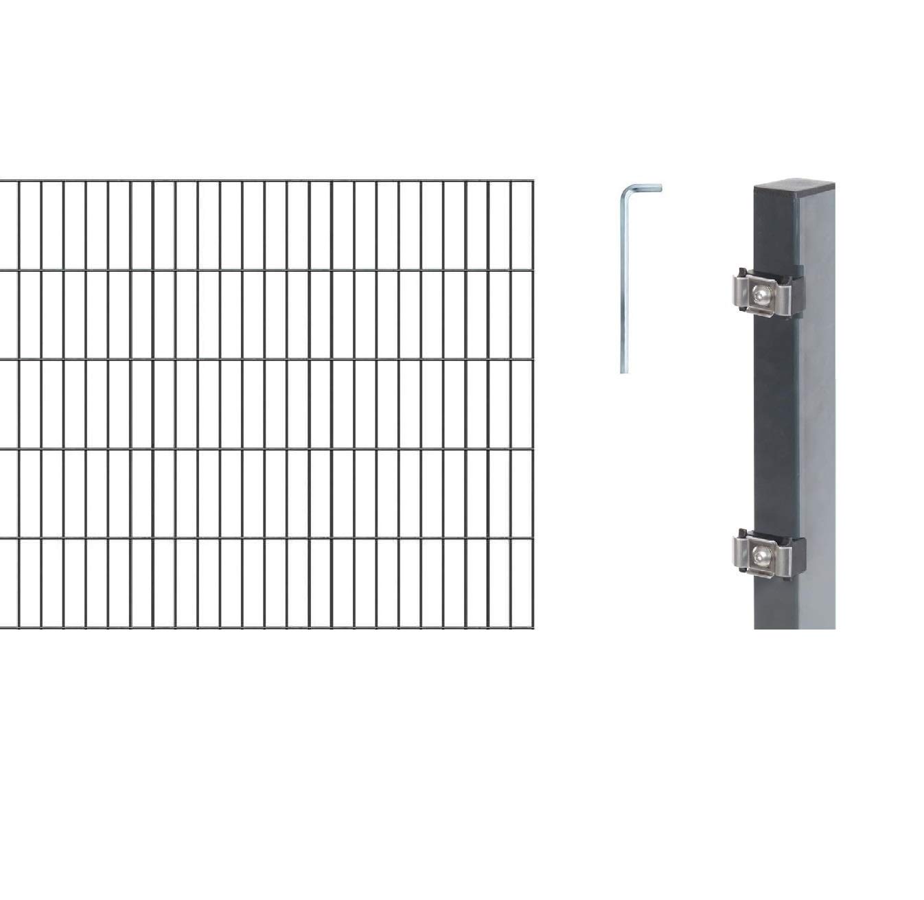 Alberts 650919 Doppelstabmattenzaun – 14-tlg. Komplettset, anthrazit, Höhe 100 cm, Länge 12 m
