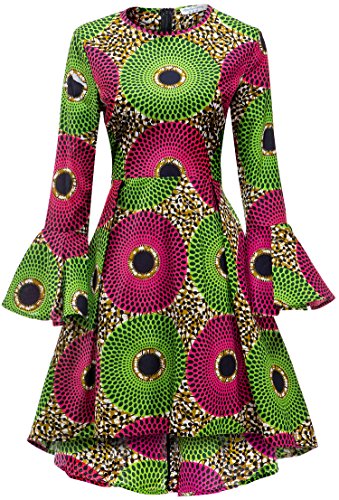 Shenbolen Women African Print Dresses Autumn and Winter Long Sleeves Ankara Dress(X-Large,Multicolored)