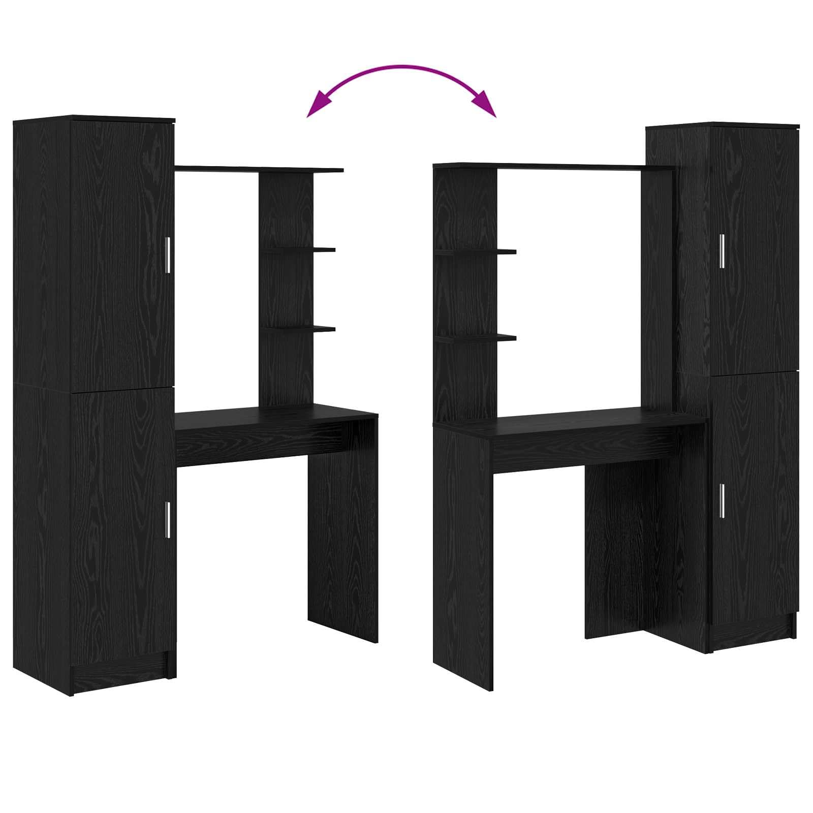Scrivania in legno nero, effetto rovere, 113,5 x 39 x 168 cm, set da 2 pezzi, per ufficio, casa, studio, con spazio e scaffale, per postazione di lavoro organizzata
