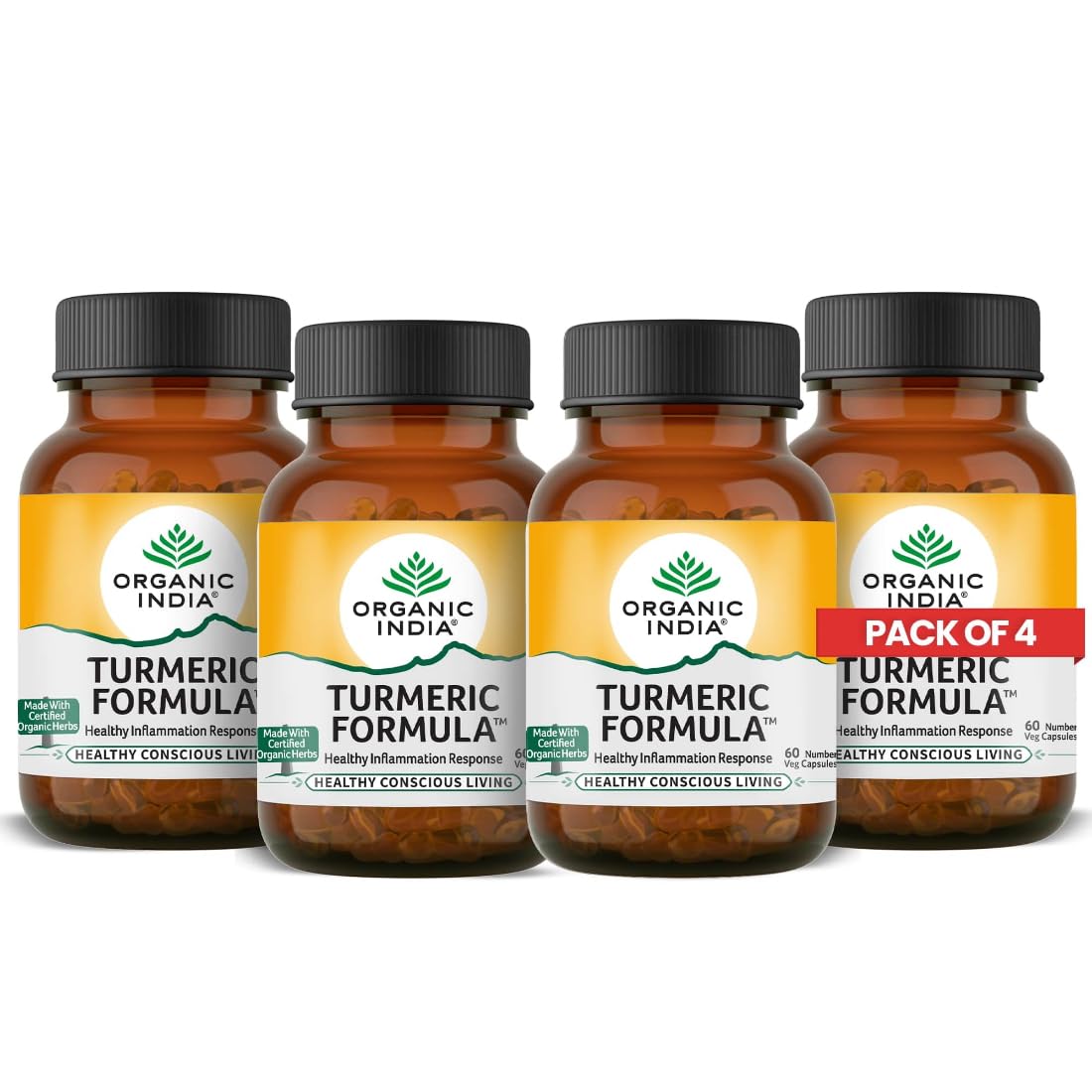 ORGANIC INDIA Turmeric Formula 60 Capsules | Strong anti-inflammatory | Enhances Skin, Bone, and Joint Health - (Pack of 4) (B07HY7LN8C) Amazon Price History, Amazon Price Tracker