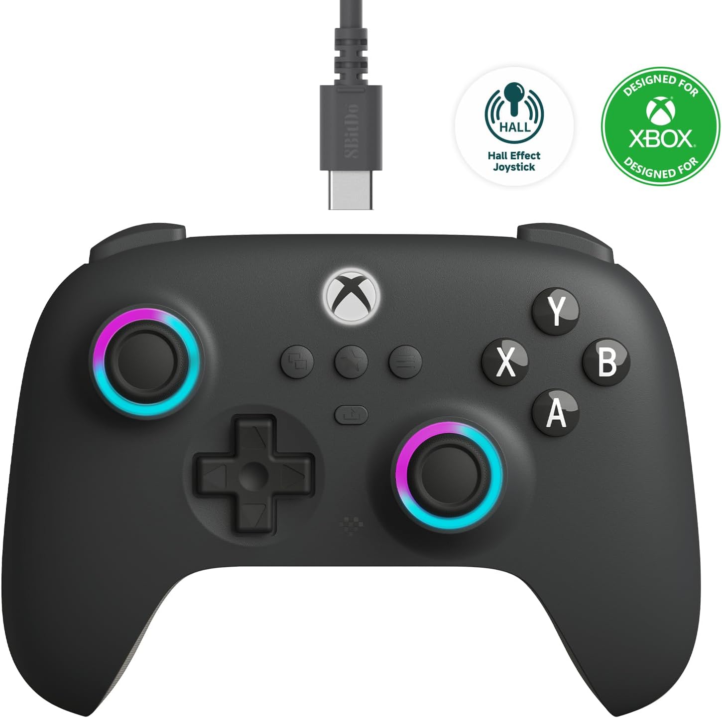8BitDo Ultimate C Wired Controller for Xbox with Hall Effect Joysticks and Triggers, RGB Lighting Fire Ring, Compatible with Xbox Series X|S, Xbox One, Windows 10/11 - Officially Licensed (Dark Gray)