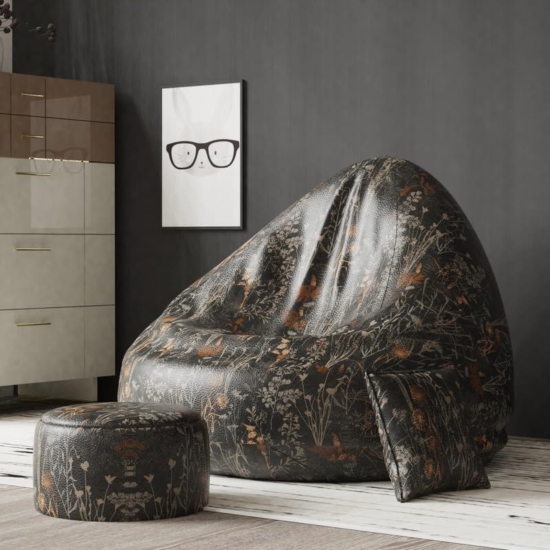 Image of BiggieBean Bag 6XL with Beans Filled - Full Printed Bean Bag Sofa with Cushion and Footrest - Official : Oreka Home Bean Bag - Comfort Level : Advanced - (Theme : Imaginary Journeys)