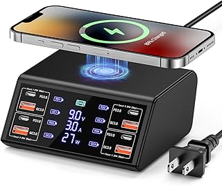 USB Charging Station, 100W Charging Station, 8-Ports Charging Station for Multiple Devices, Multi USB Charger Station, USB C Charging Station Compatible with iPhone, iPad, Samsung, Huawei