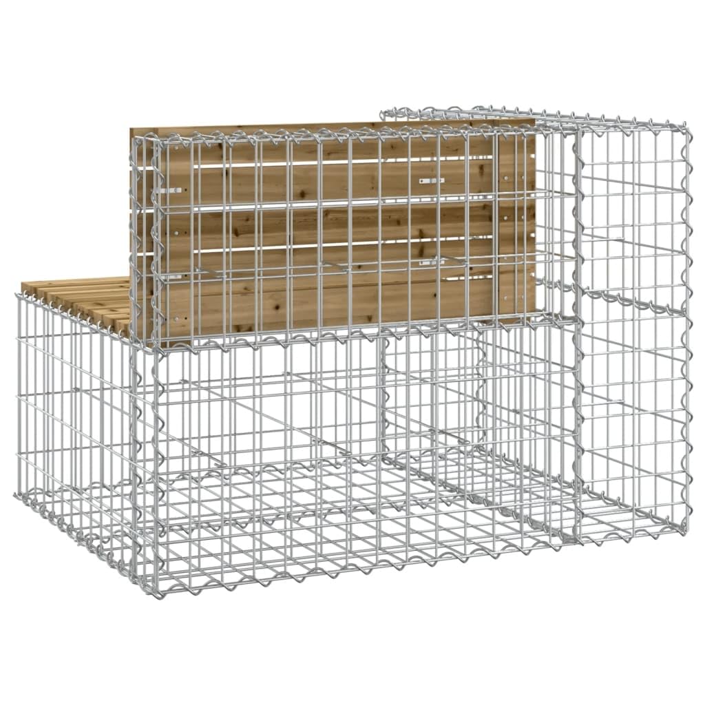 Banco de jardín de gaviones con madera de pino impregnada en las medidas 92 x 71 x 65,5 cm para el exterior
