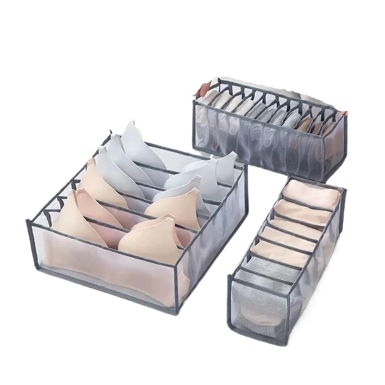 Fjoadnvm 3Pcs-Gray Drawer Dividers Underwear Drawer Organizer Storage Box Gruds Foldable Closet Organizers Trancparent Mesh Divider For Underpants Socks Bra(3Pcs-Gray)