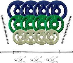 Kit 40Kg Anilhas Emborrachadas com Barras de 40cm e 1,50m