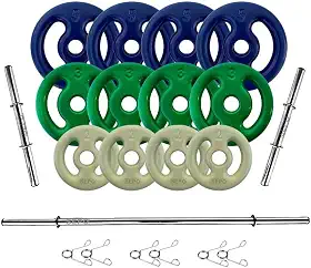 Kit 40Kg Anilhas Emborrachadas com Barras de 40cm e 1,50m