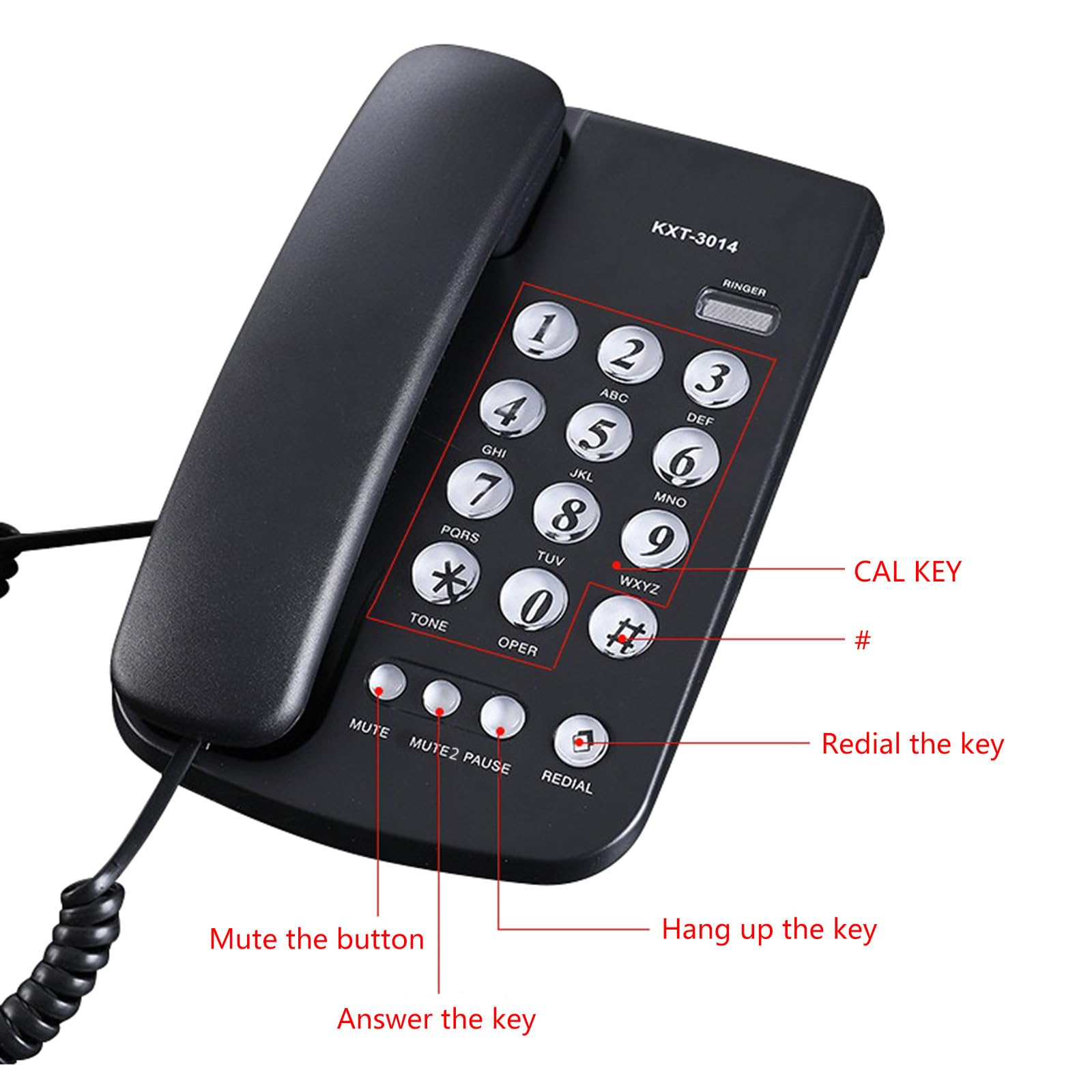 Telefono con filo Desktop House Phone Emegency Telefono Anziani Big Button Telefono integrato per Home Office Telefono con filo Pulsanti grandi Telefono da ufficio Telefono di casa Telefono di