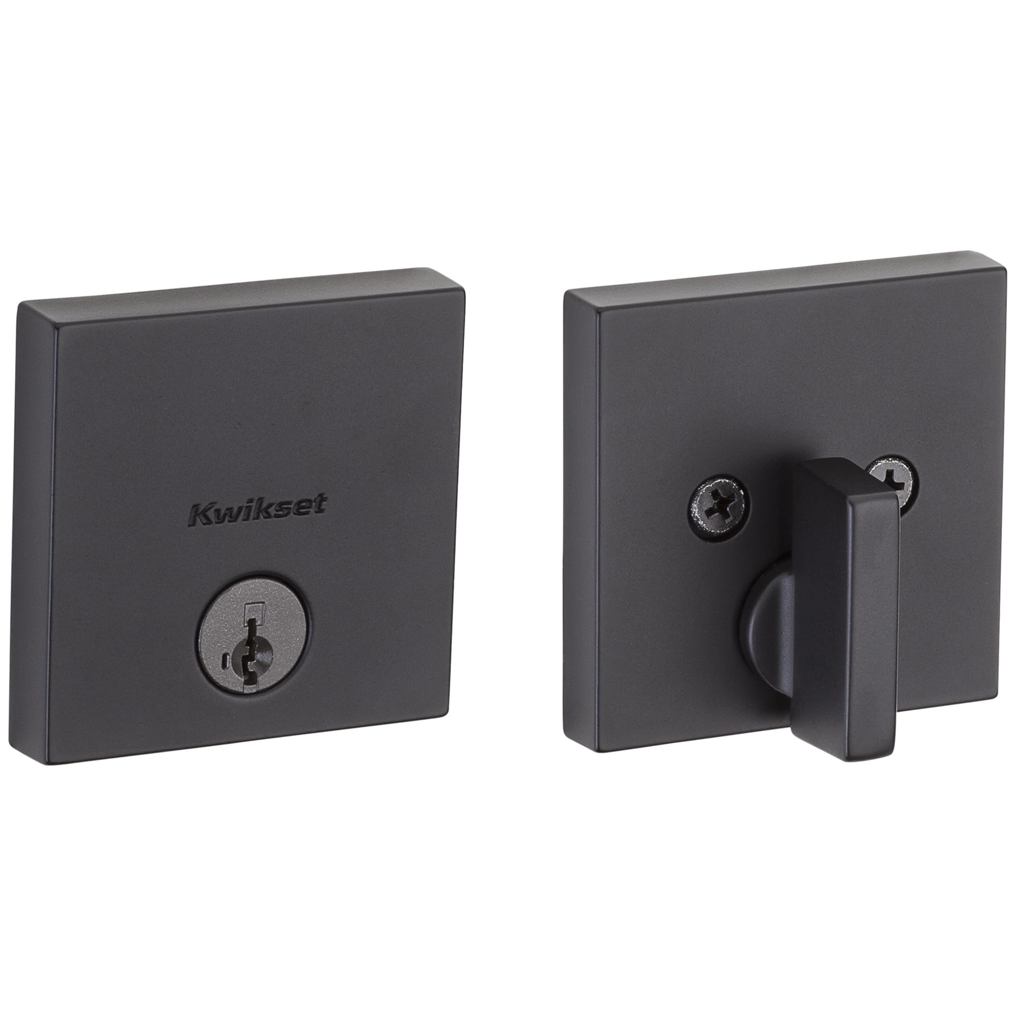 KwiksetKeyed front door deadbolt lock with SmartKey Security; re-key it yourself in seconds and help protect against picking. Downtown Single Cylinder Deadbolt Lock with SmartKey, Matte Black