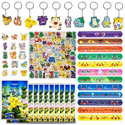 Lutandi 132 -teiliges Party Mitgebsel Set für Geburtstag mit 100 Stickern 10 Geschenktüten 12 Schnapparmbändern & 10 Schlüsselanhängern