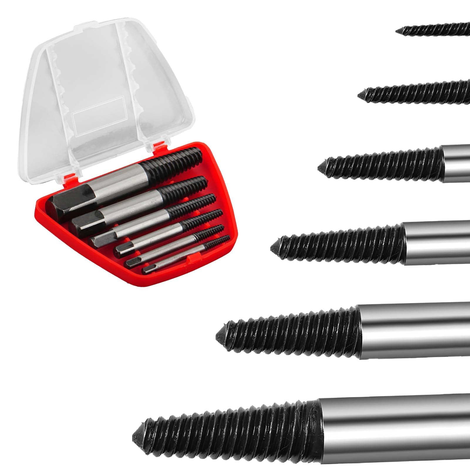 Set Estrattori Di Viti 6 Pezzi Con Scatola, Estrattori A Filetto Sinistro In Acciaio HSS Per Rimozione Viti Rotte M3-M18, Kit Rimozione Viti Danneggiate Per Officina Casa Riparazioni Meccaniche