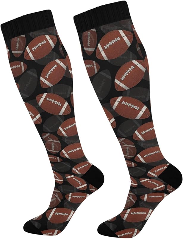 Rugby Brown Black American Football Compression Socks for Women Men Unisex Knee High Stockings for Running Athletic