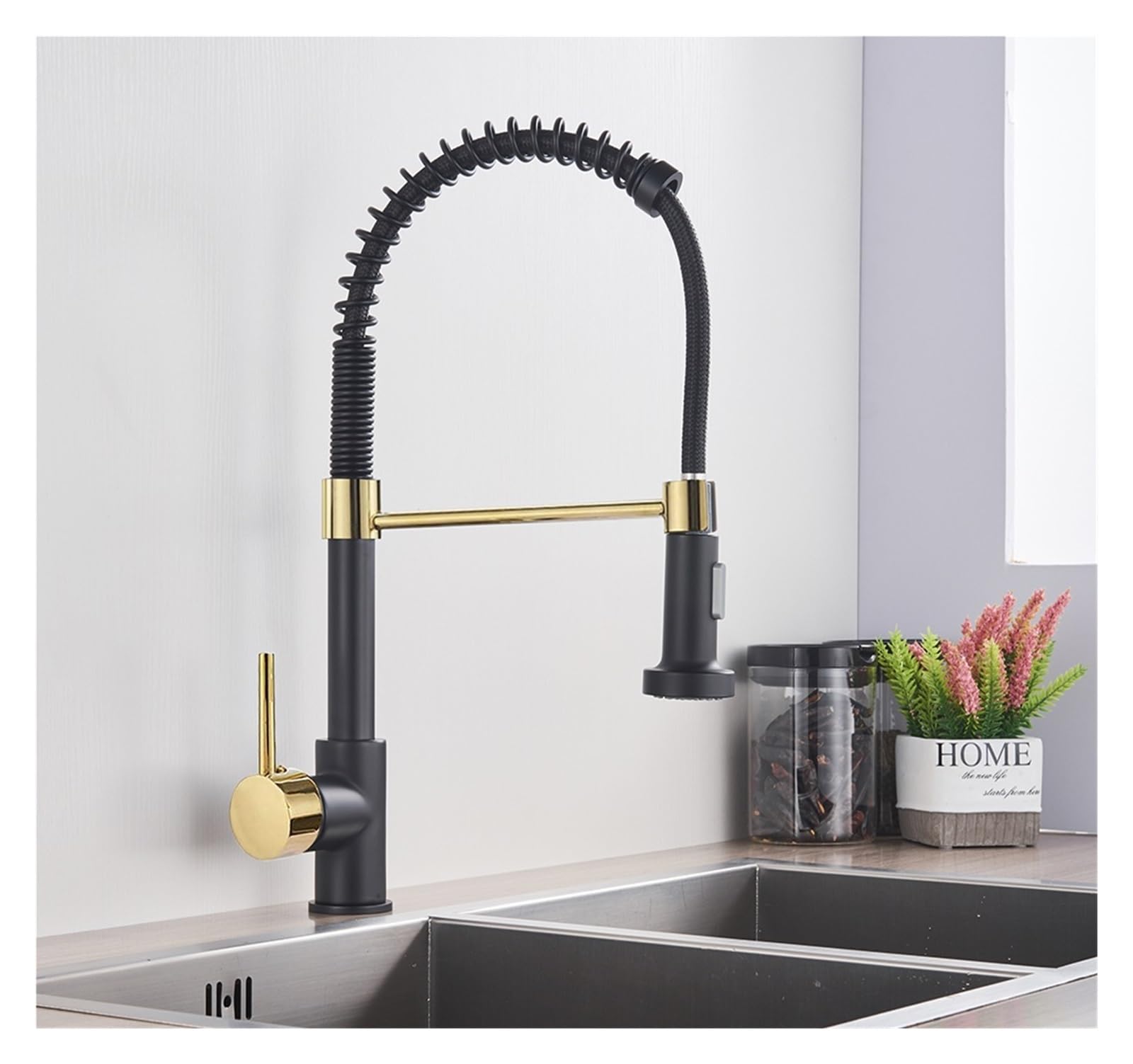 Robinet d'évier flexible noir mat pour éliminer les éclaboussures de cuisine