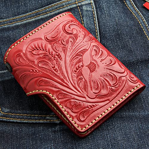 Red Genuine Cowhide Leather Indian Biker Chain Wallet2