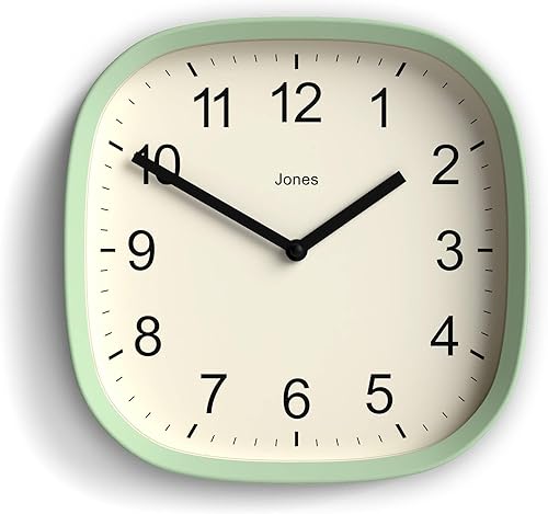 Miniatura 1 de JONES CLOCKS Reloj de pared Sprite  Reloj cuadrado redondo retro moderno  10 pulgadas  Verde menta Neo  Números fáciles de leer  Perfecto para