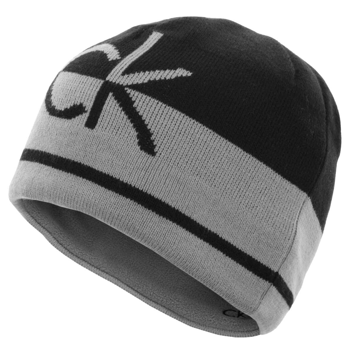 Calvin Klein Mens CK Reversible Knit Beanie Hat - Black/Silver