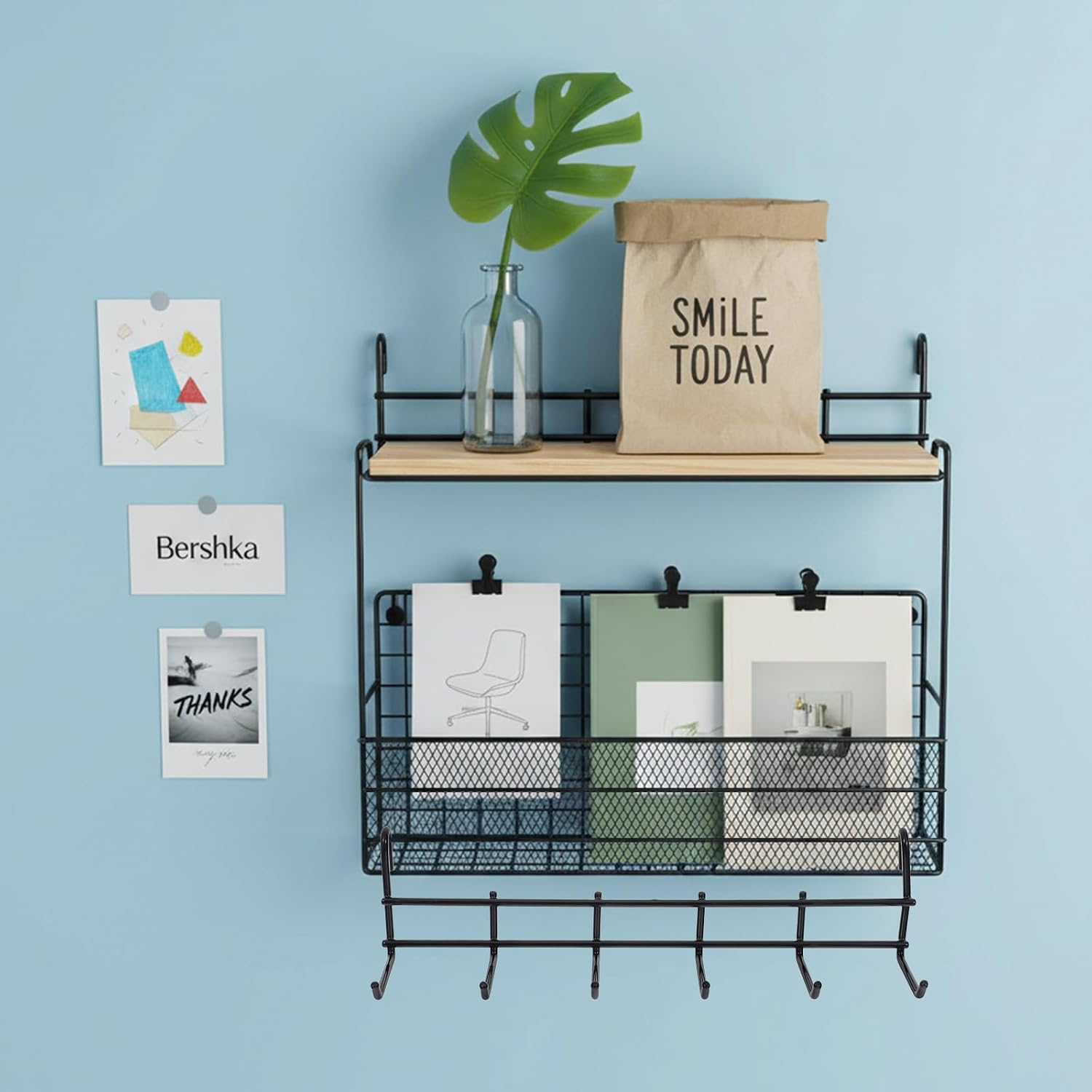 12pcs Wire Shelving Accessories, Gridwall Accessory, Wires Shelf Accessories, Heavy Duty Tool Grid Hook, Black Metal Wire Rack Hooks for Wall Mount Storage and Display, 10.23x2.3inch