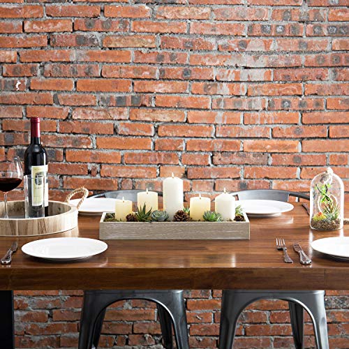 Mygift 16 X 6 Inch Rustic White Wood Decorative Serving Trays With Cutout Handles, Long Rectangular Ottoman Tray Centerpiece, Set Of 2 #TOP2