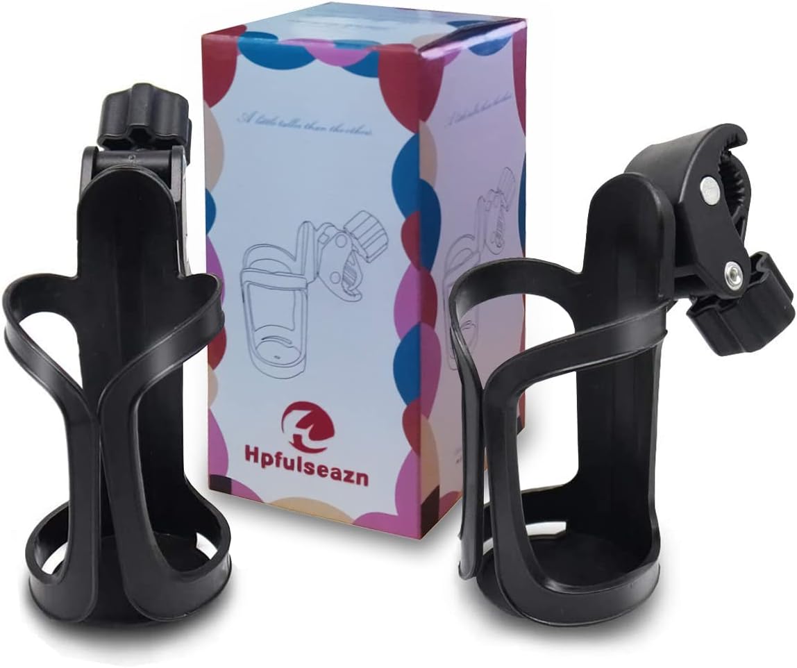 2 Pack Universal Stroller Cup Holder, Bike Water Bottle Holder, Drinks Holder for Bicycle, Stroller, Walker, Wheelchair, Scooter, Trolley, Motorcycle(Black)