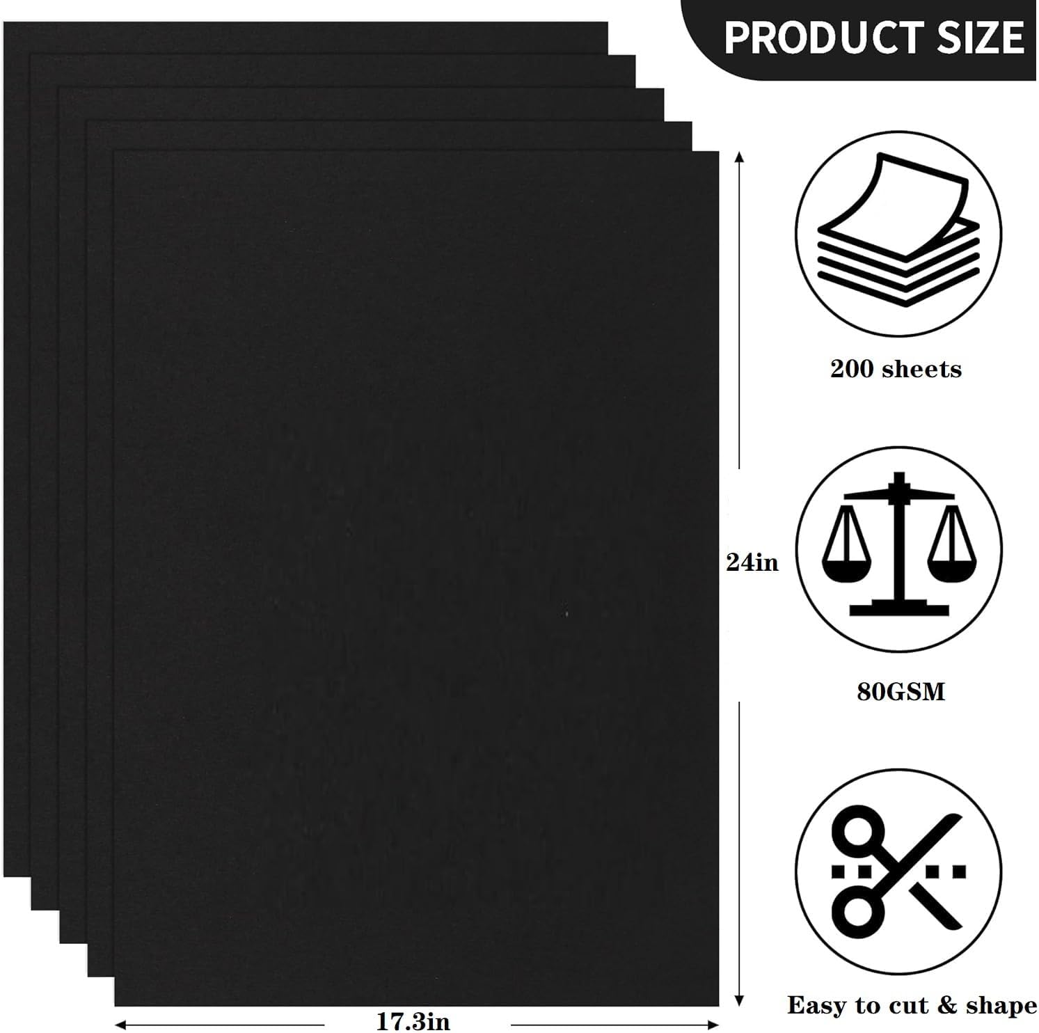 200 Sheets Black Kraft Paper for Wrapping Shipping 18”x 24” Large Black Construction Paper for Art Craft Drawing Recyclable Kraft Sheets for Packing Bouquet Wrapping Gifts