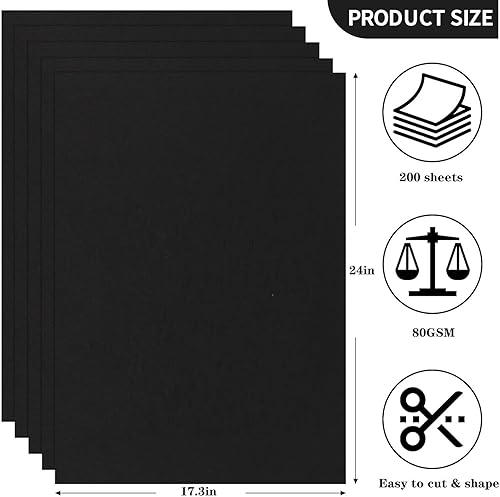 Miniatura 2 de 200 hojas de papel kraft negro de 18 x 24 pulgadas, papel de construcción artesanal para dibujar arte, envolver regalos, ramo de flores, embalaje de