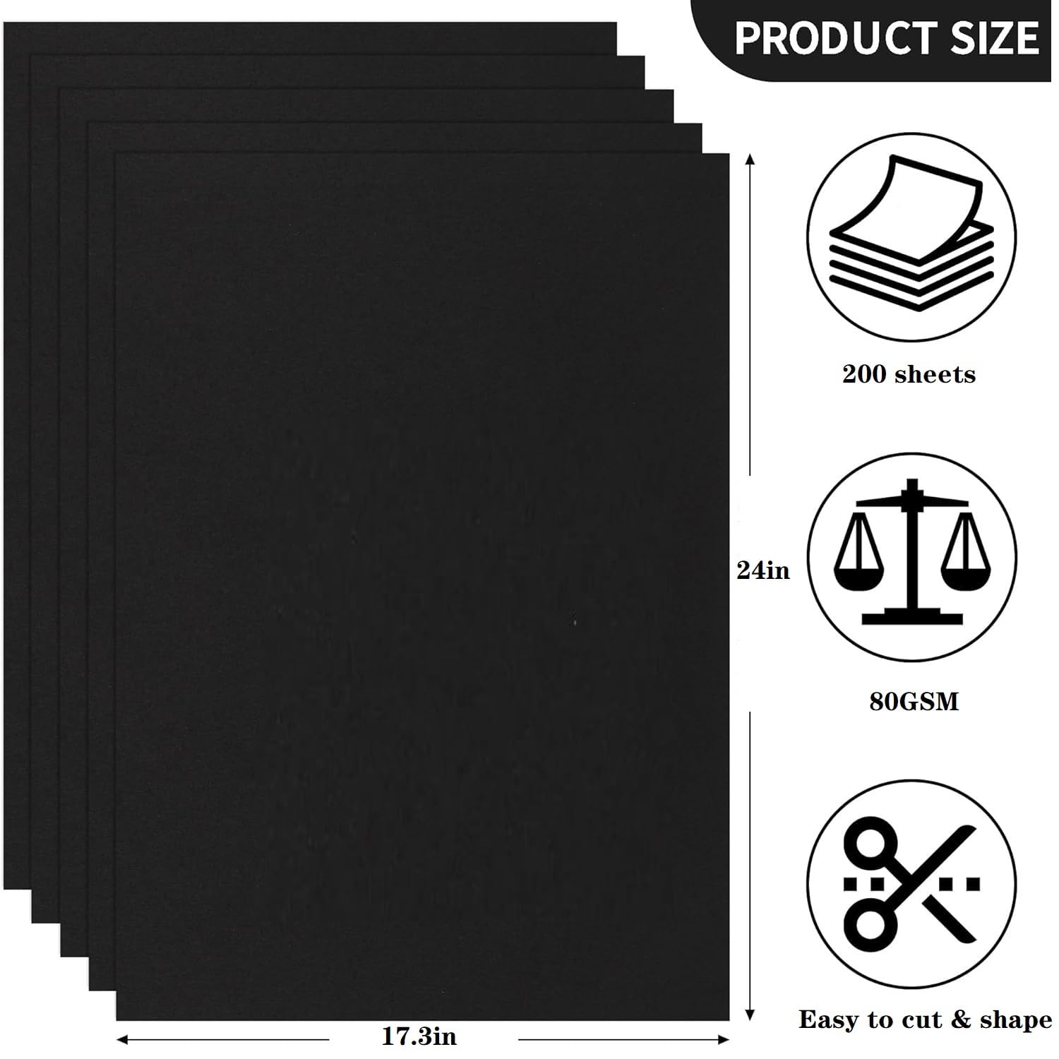 Lot de 200 feuilles de papier cadeau kraft noir 45,7 x 61 cm pour travaux manuels, dessin, emballage cadeau, bouquet de fleurs